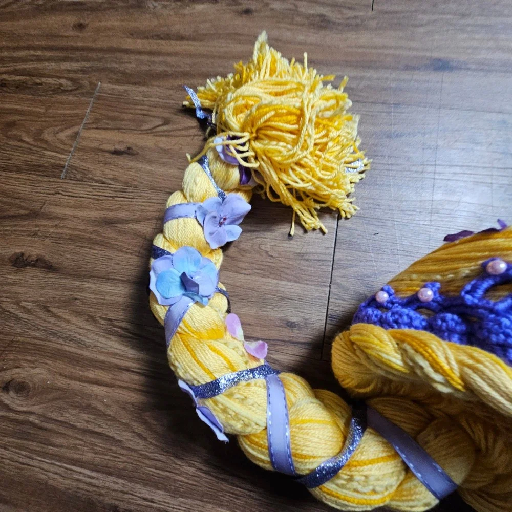 Rapunzel Braided Yarn Wig Handmade Kids Disney Princess Costume Flowers‎ Yellow